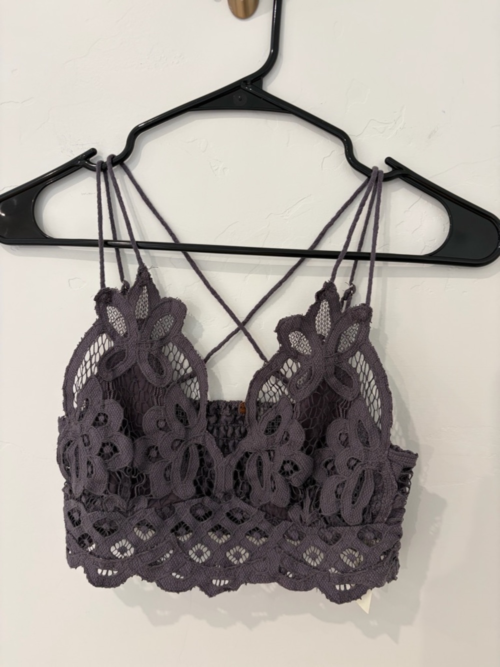 Free People FP One Lace Bralette Grey Strappy Back Crochet Floral Boho